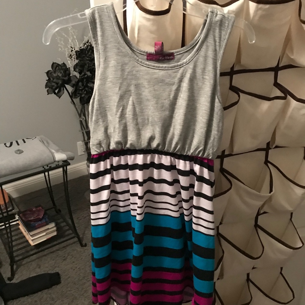 Grey and Striped High-Low Dress
